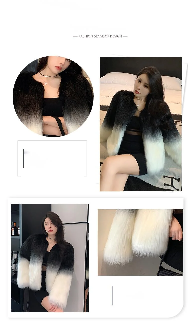 Gradient Kunstpelzmantel Für Damen Winter Wintermode Warm_voghion.com