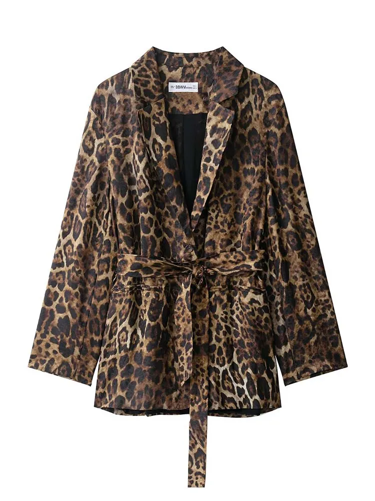 2025 New Woman Leopard Print Outfits High Waist Pants Two Pieces Sets Fashion Long Sleeve  Blazer Coat Trousers Women Suit
