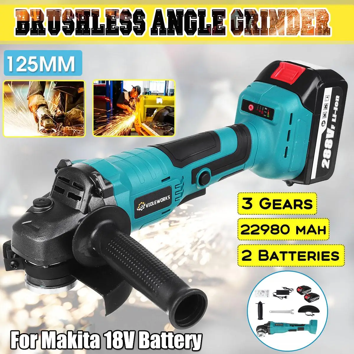 

Беспроводная угловая шлифовальная машина Drillpro 288VF, 125 мм, 12000 об/мин