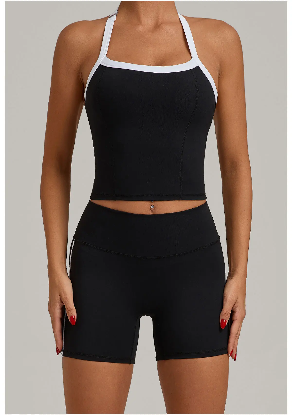 Fashion Patchwork Skinny Shorts Set Gym Women Workout Clothing Summer Sleeveless Backless Fitness Sport Suit Women Sportwear Red