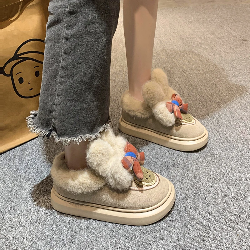 

Новинка 2023, модные зимние плюшевые утолщенные теплые тапочки, женская домашняя хлопковая обувь, плюшевые шлепанцы для спальни на толстом каблуке, ткань