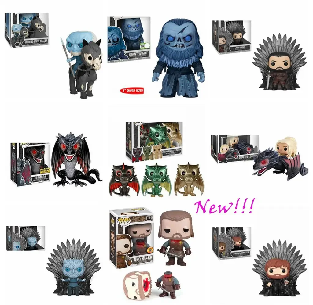 thumbnail image 1 of FUNKO POP TV Juego de NED STARK 02# Daenerys Drogon 15# Rhaegal Night King Caminante Blanco Montado 60# Figuras Modelo Juguetes Tronos, 1 of 5