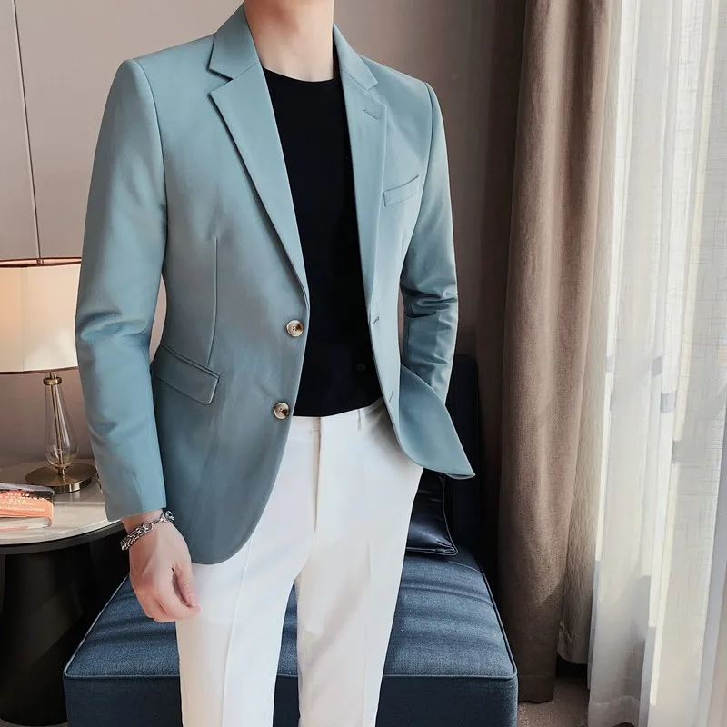 

High Quality Solid Color Suit Jacket Men Slim Fit Casual Business Blazer Masculino Fashion Wedding Groom Social Dress Coat 2023