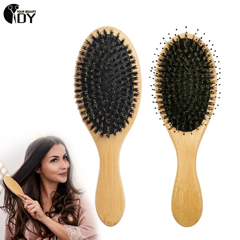 

Boar Bristle Hair Brush Natural Beech Comb Hairbrush For Curly Dry Wet Hair Anti-static Hair Scalp Paddle Hairbrush Massage Comb
