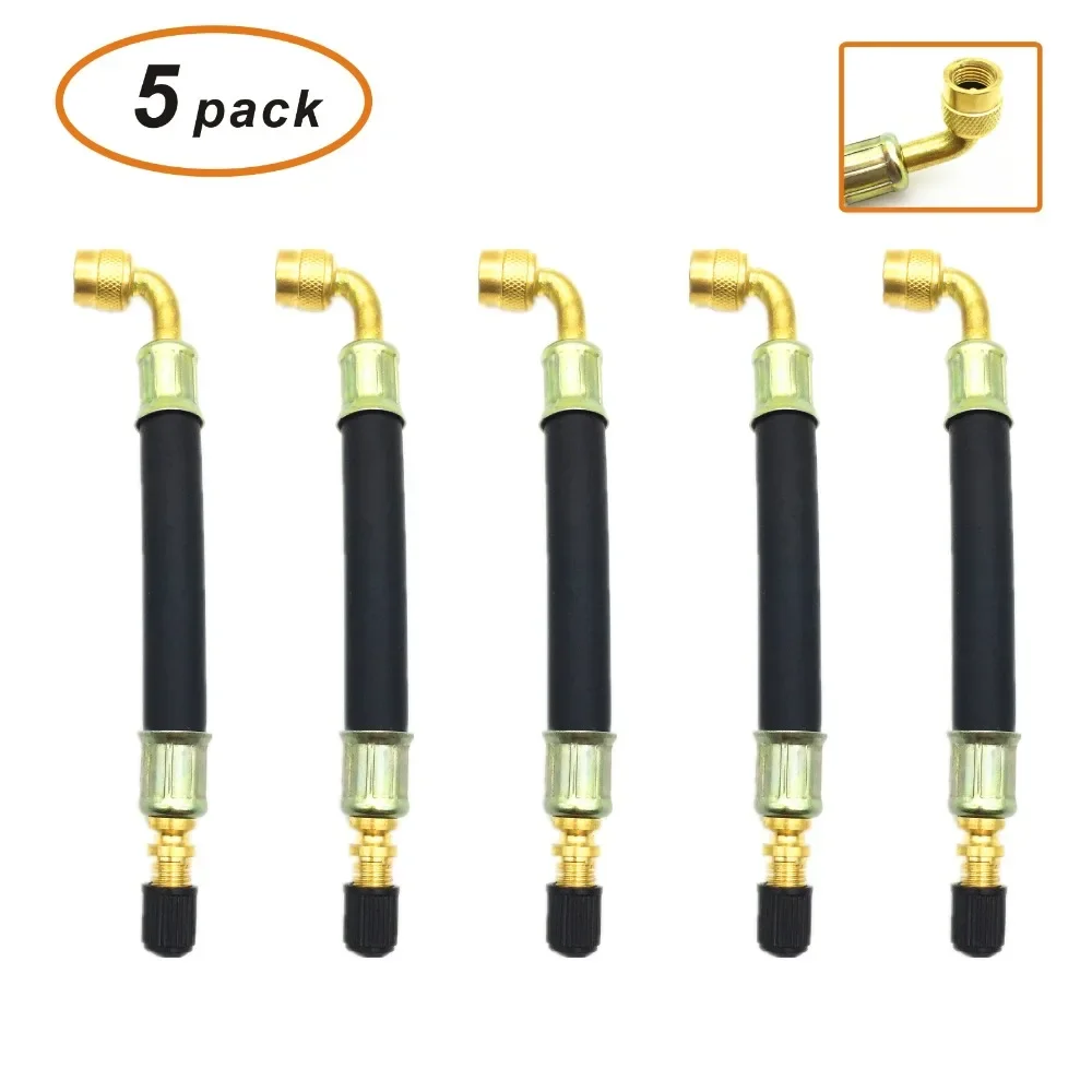 

Pack of 5 Flexible Rubber Valve Extension 5" Long 90 Degree Bent End 100% Brass Stem Work w/ Tire Valve Directly Tire Inflation