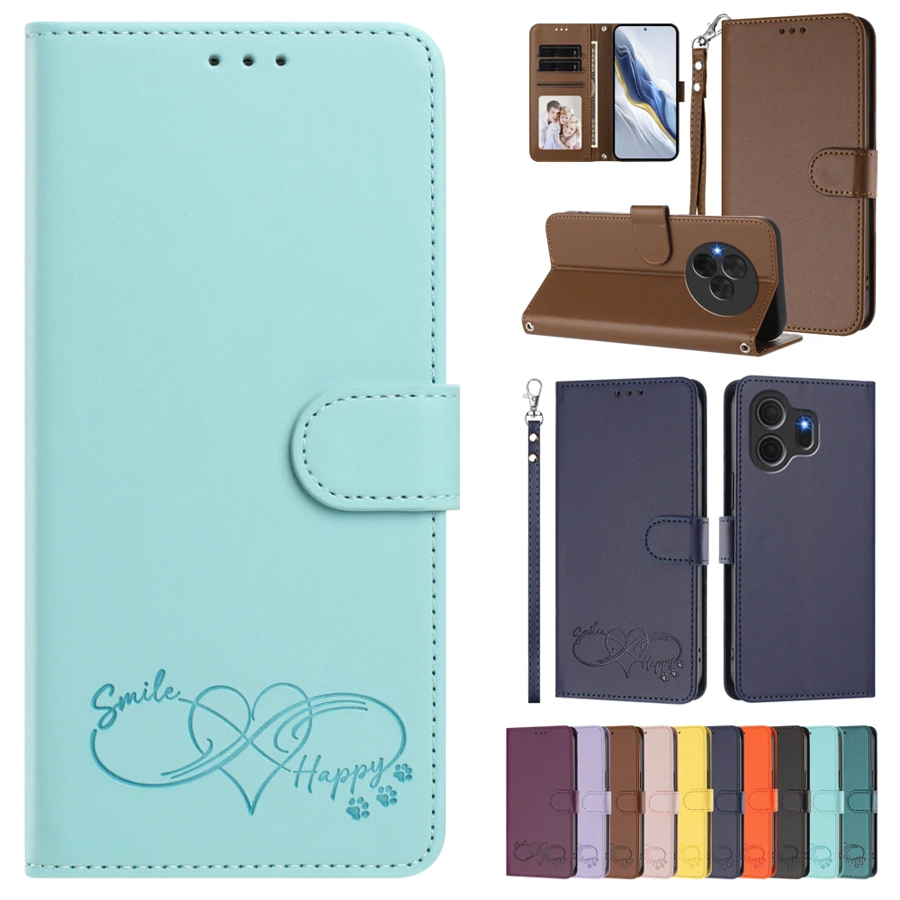 Leather Stand Wallet Phone Cover with Card Holder and Strap