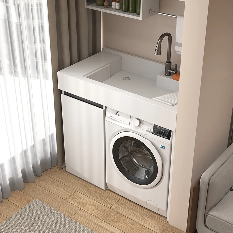 Laundry cabinet balcony integrated basin small apartment washing machine cabinet combination machine upper basin integrated