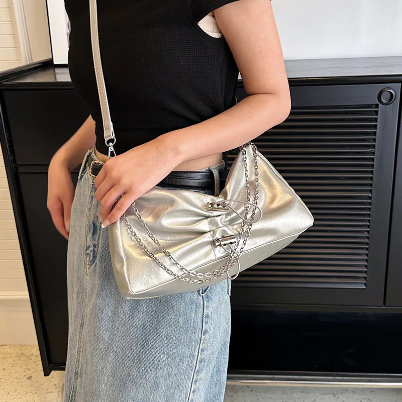 Shoulder Bag Underarm Handbags for Women New Chain Pleated Versatile Crossbody Messenger Luxury Large Capacity Female Casual Y2k