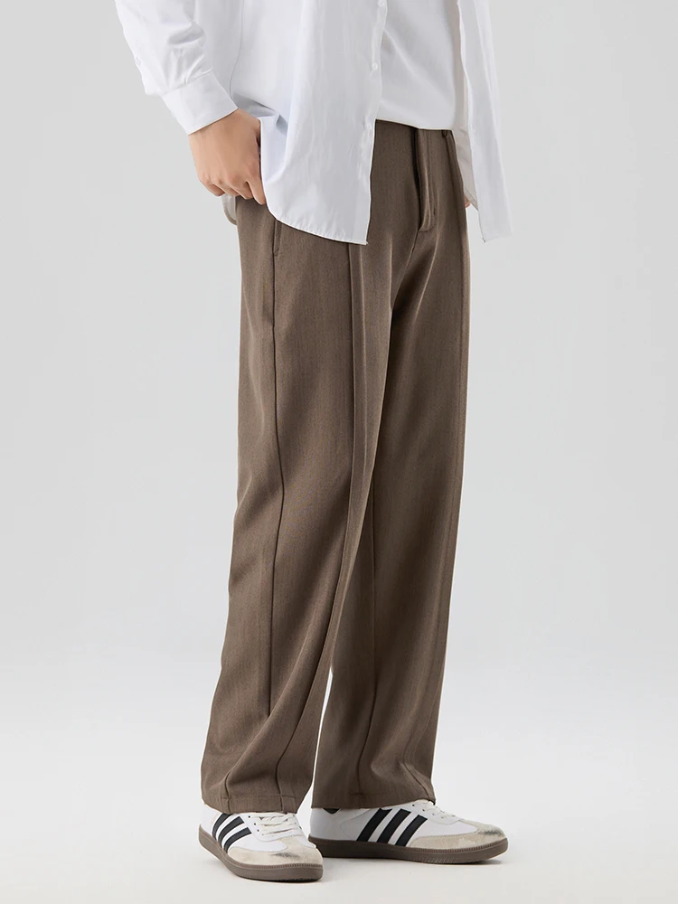 New Autumn Casual Pants Men Korean Fashion Banded Waist Stretch Wide Leg Pleated Suit Slacks Straight Loose Drape Trousers casual pants
