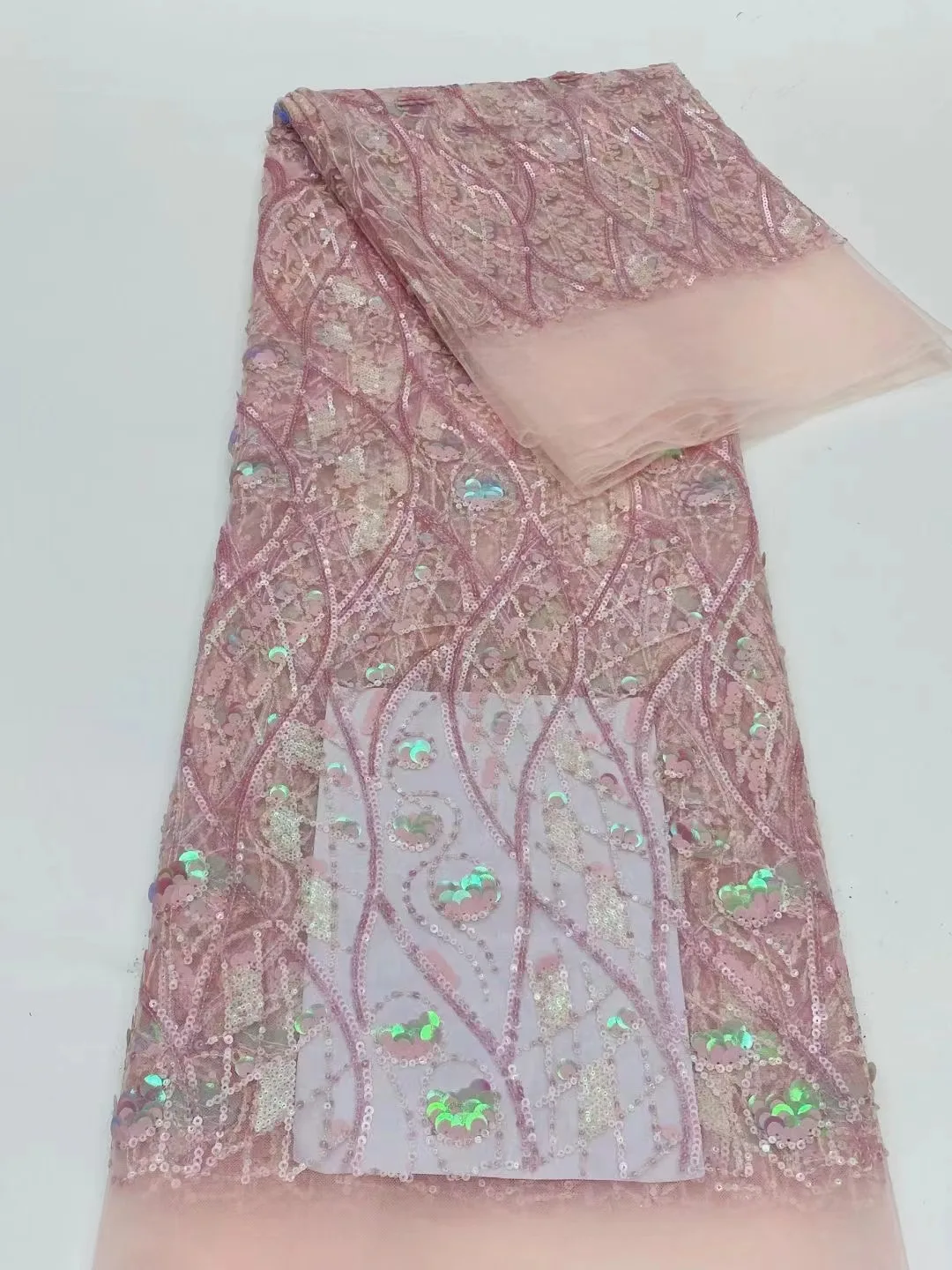 

African Net Lace Fabric With Sequins 2024 High Quality Nigerian Lace Fabric French Mesh Tulle Lace For Wedding Dress