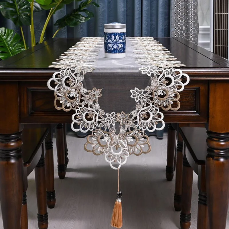 Embroidered Table Runner Table Flag TV Cabinet Decoration Tassel Pendant Lace Flag Home Accessice