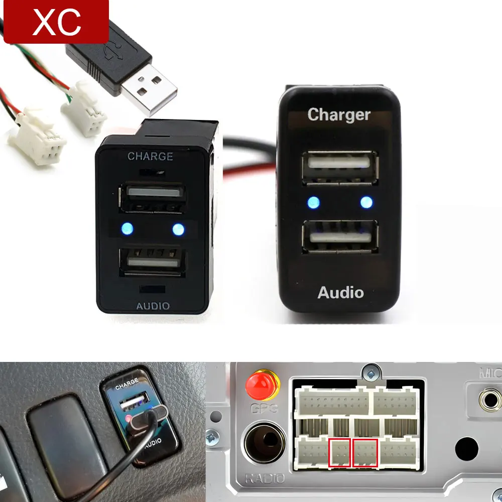 

4 6 Pin Dual USB 12-24V Charge Car Radio Female Dash Board Mount Panel Cable Adapter for Toyota Android Multimedia Navigation