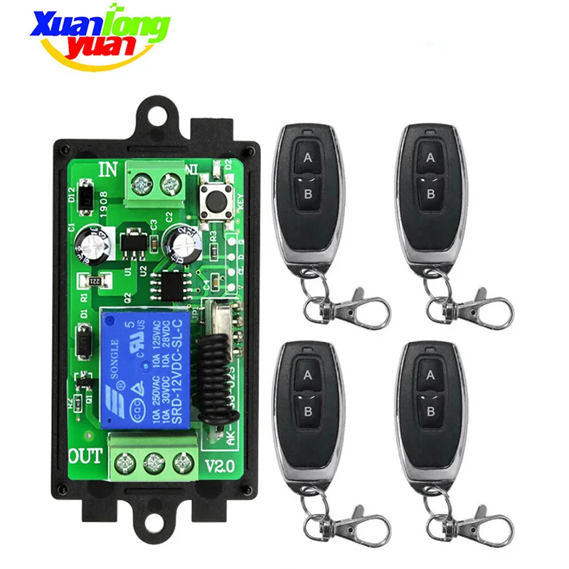 

DC12V 24V 1CH 1 CH Wireless RF Remote Control Light Switch 10A Relay Output Radio Receiver Module switch controller Garage Doors