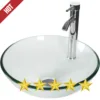 16.5" Bathroom Vessel Sink Clear Round Tempered Glass Basin Countertop Bowl Sink , W/Chrome Faucet Pop Up Drain 1