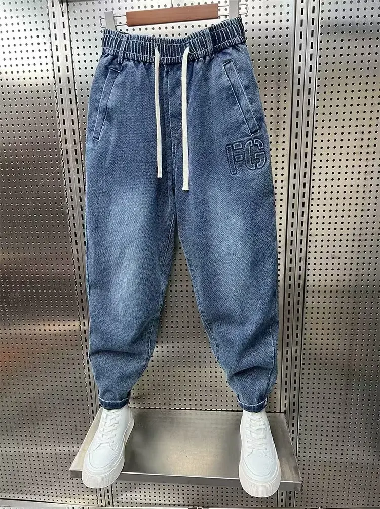 Denim Pants Men's Fashion Casual Jogger Harem Elastic Waist Plus Size Jeans Trousers Winter