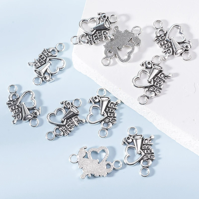 New Arrival 10pcs Charms Love To Cheer Cheerleading Connector 15*22mm Tibetan Silver Color Pendants Jewelry DIY Handmade Craft