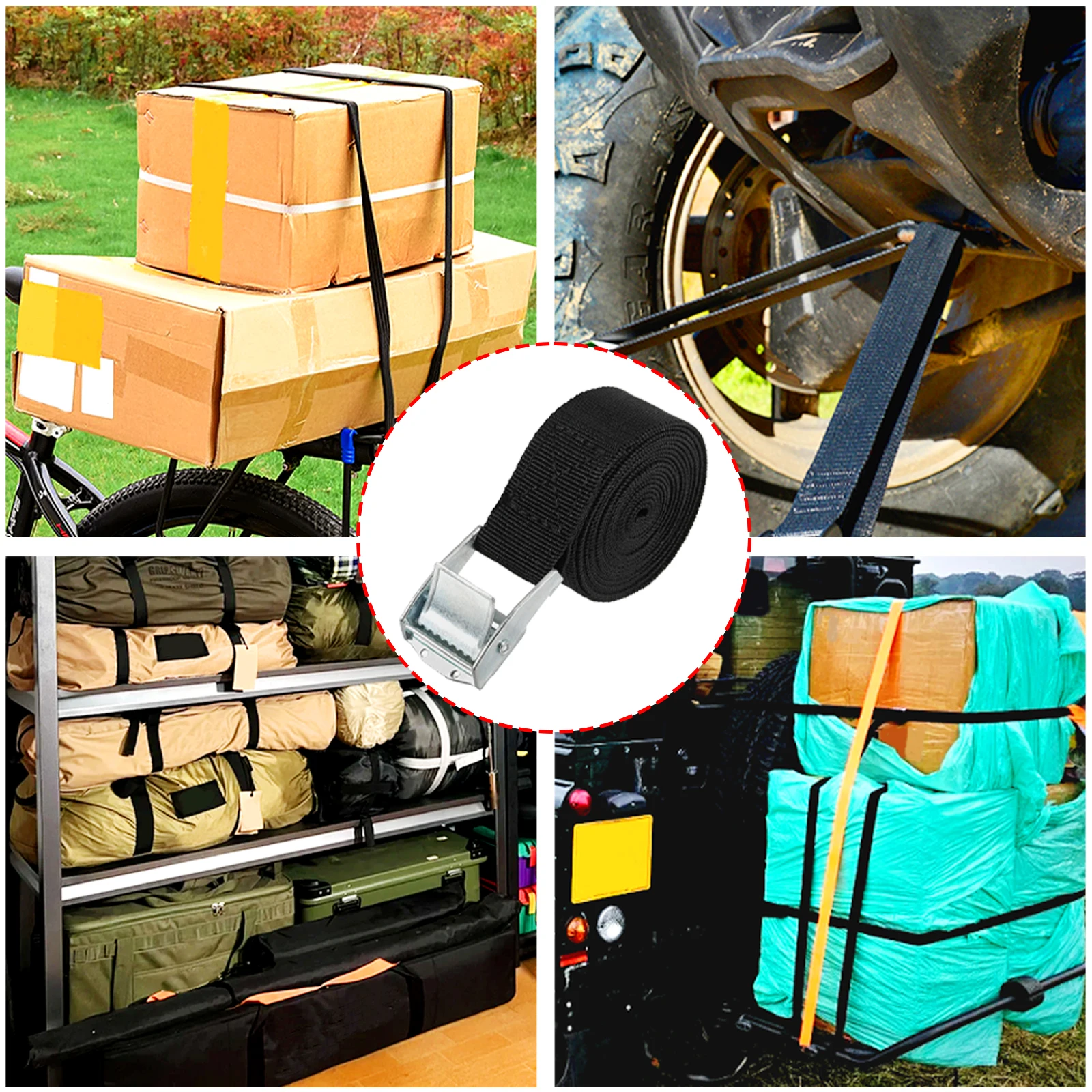 5M Cargo Straps With Buckle Tie-Down Belt for Motorcycle Car Bicycle Metal Tow Rope Strong Ratchet Fixing Belt for Luggage Bag