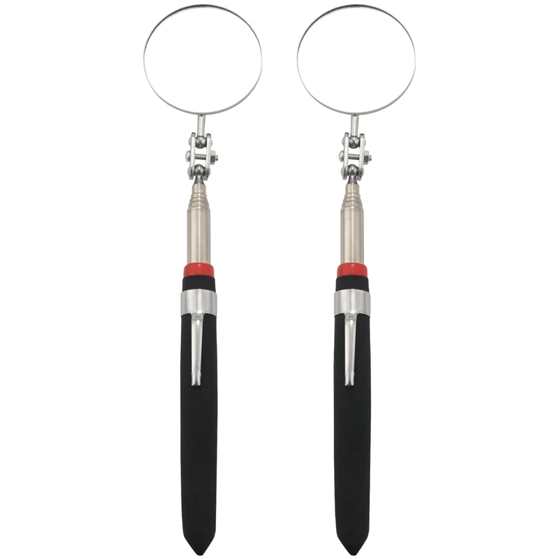 

2-Pack Round 2-Inch Telescoping Inspection Mirror,Extends Up To 24.5 Inches,Black