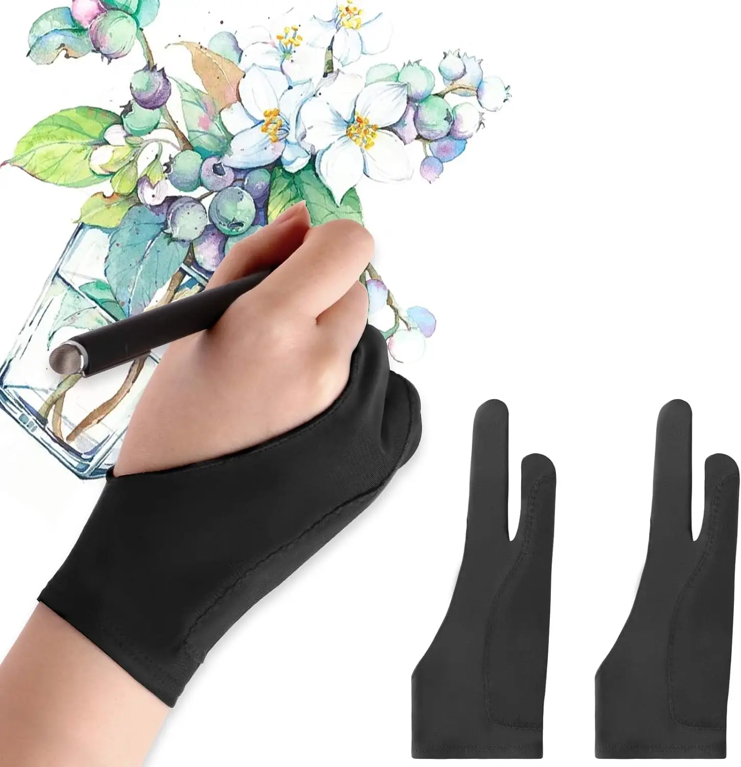 S/M/L Two-Finger Drawing Gloves Anti-touch Anti-fouling for Tablet Digital Board Touch Screen Oil Painting Office Art Supplies 1