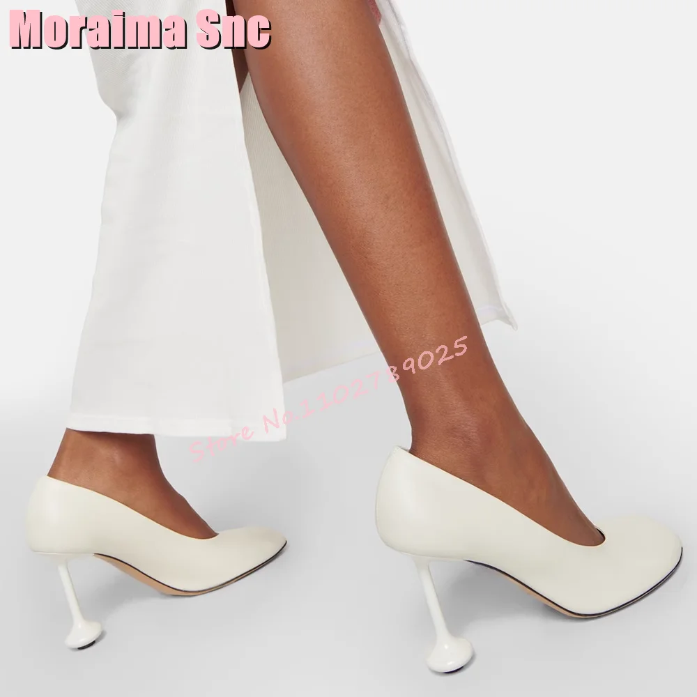 

Round Toe Stiletto Strange Heel Pumps Shallow Slip On Sexy Fashion Elegant Designer Women's High Heels Summer White Solid 2024