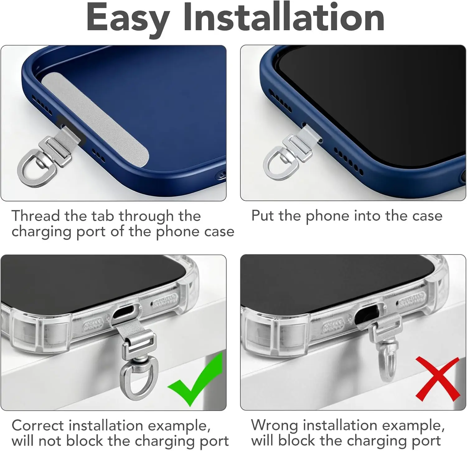 Rotating Stainless Steel Phone Tether Tab with Universal Holder Adapter