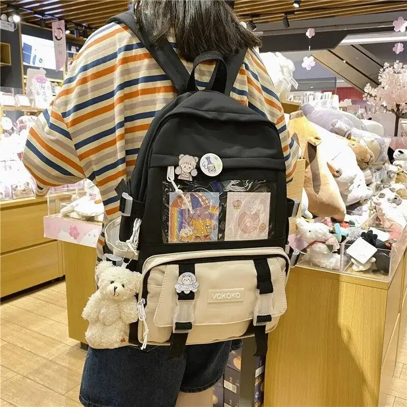 College style color matching mesh transparent style small fresh kawaii backpack waterproof gift bag Japanese Harajuku style