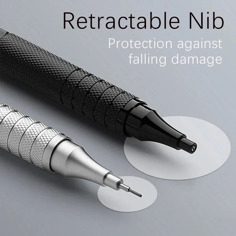 0.3 0.5 0.7 0.9 2.0mm Full Metal Mechanical Pencil Set Art Sketch HB Leads Retractable Nib School Writing Pencil Gift Stationery 5