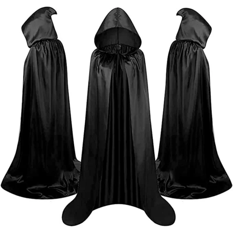 Halloween Costume Halloween Cloak Soft Unisex Hooded Black Robe Witch Long Cape Cosplay Costume Prop Party Performance Supplies Holiday Decoration