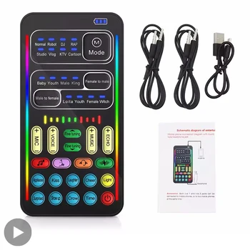 Microfono con cambio voce Microfono Bluetooth wireless per iPhone Android Cellulare PC Mini kit registratore mixer scheda audio live