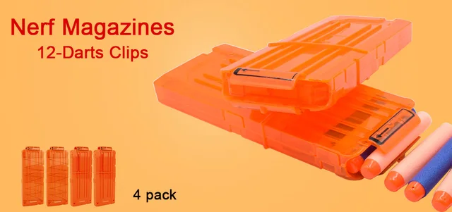 TISNERF-Pinces à recharge rapide pour chargeur Nerf N-Strike Elite Bl84,  lot de 4, 12 fléchettes (orange transparent + orange)