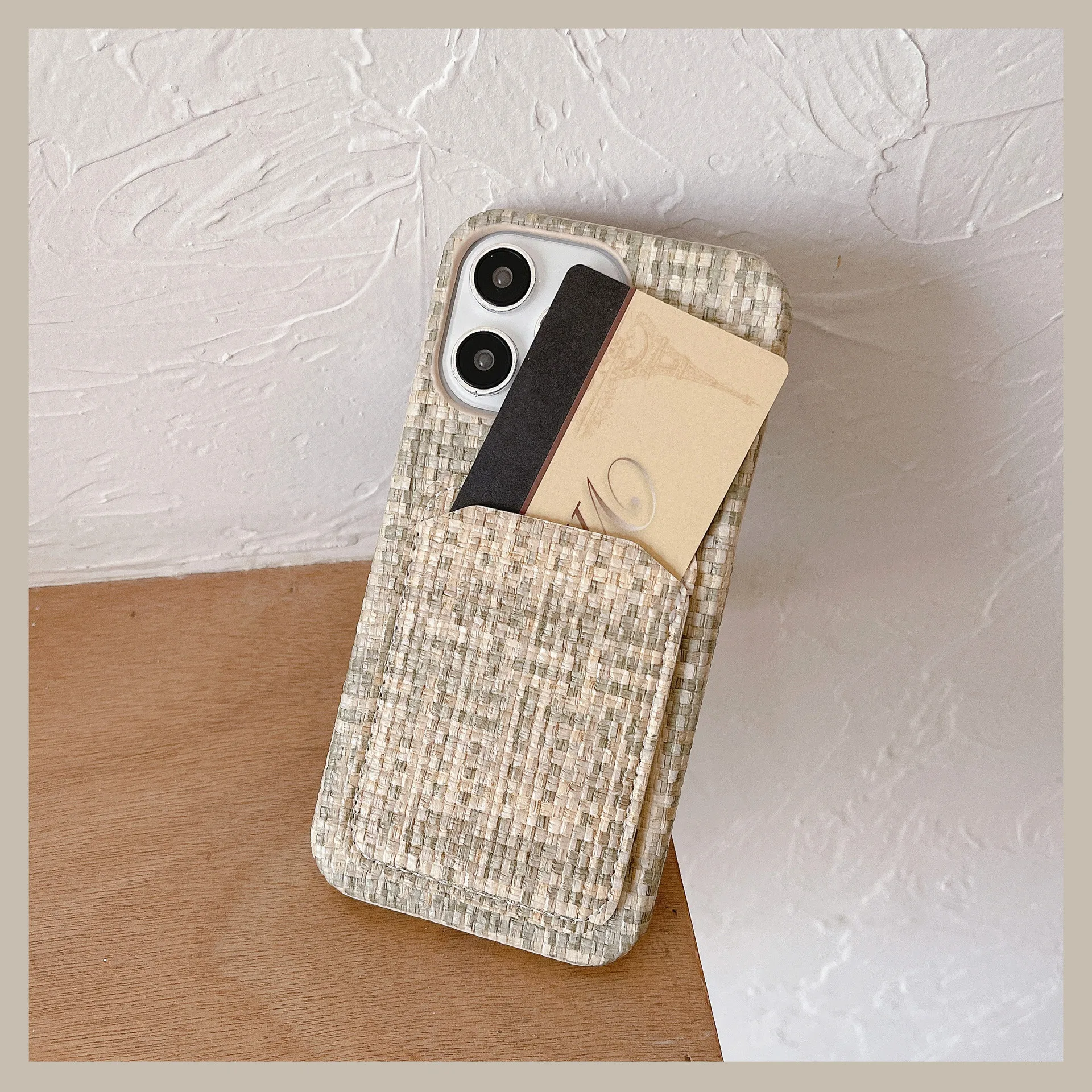 Elegant Women's Woven Card Slot Phone Case - Anti-Wear Wallet Cover, Dirt & Wear-Resistant