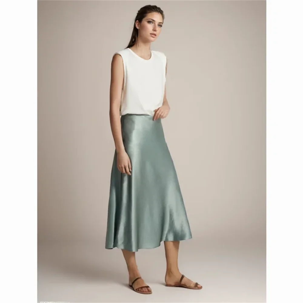 

Cos Lris 2024 Summer Women's Fashion Versatile Slim Fit Satin Texture A-line Skirt Solid Color Half skirt