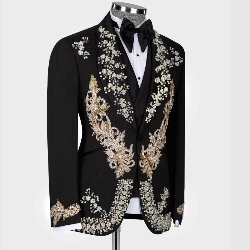 Groom Tuxedo Crystal Appliques Luxury Men's Blazer for Wedding Party 2 Vents Men's Jacket In Stock