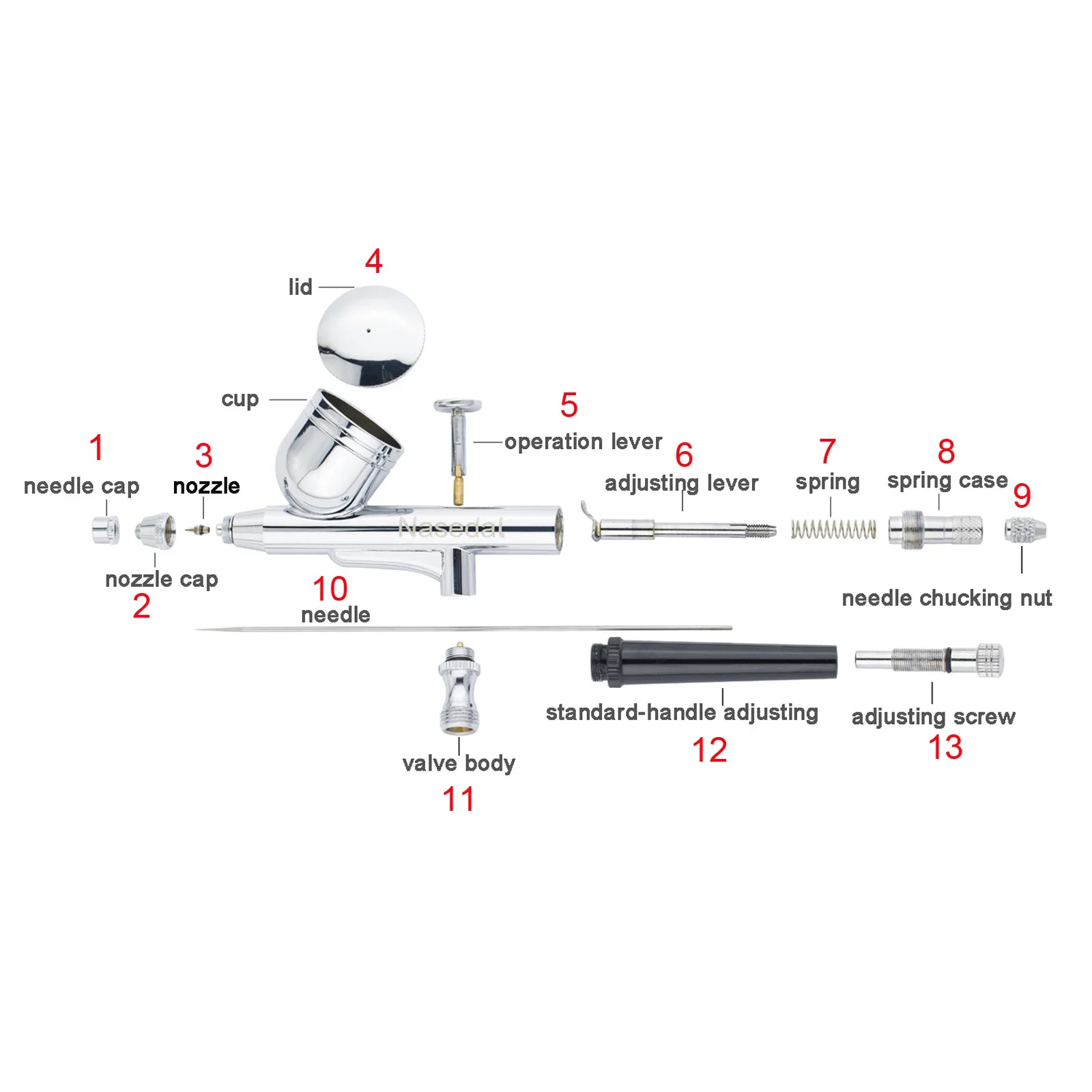 Nasedal 듀얼 액션 에어브러시 교체 액세서리, NT-130 0.3mm
