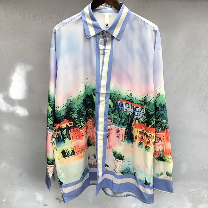 

Hawaiian Beach Shirts Streetwear Gradient Abstract Art Print Long Sleeves Top Shirt Streetwear Hip Hop Chemise Hawaienne Homme