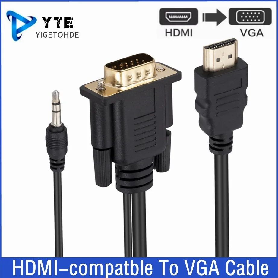 

1.8m HDMI-compatble To VGA Cable Adapter With 3.5Mm Audio Cable 1080P HDMI-compatble Male to VGA Male For PC TV Box Projector