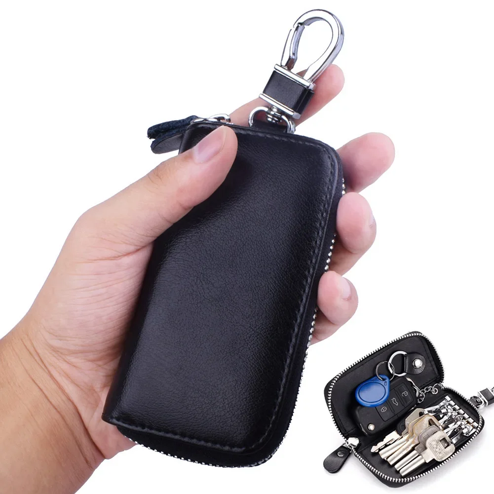 

Leather Zipper Car Men Keychain Card Case Women Genuine Purse Bag Key Wallet Housekeeper Holder Key Multifunction 11.5x6CM Pouch