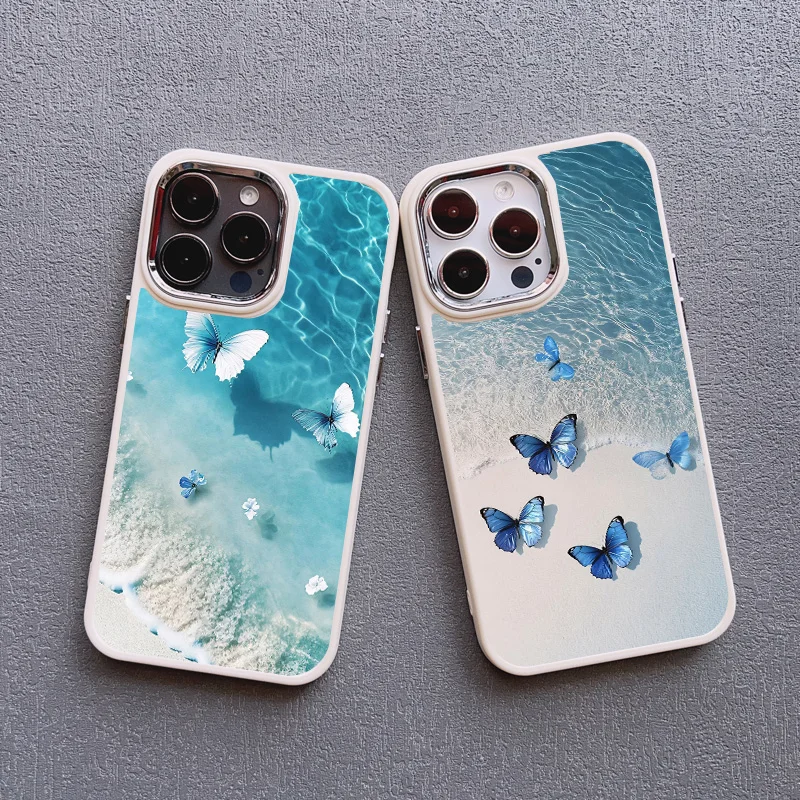 Blue Butterfly Ocean Waves Silicone Phone Case Cover