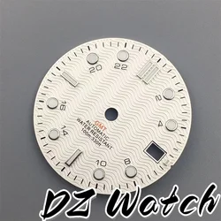 Men's Watch Dial - Black Blue White Wave Design with Green Luminous and Date Window (03 29mm)