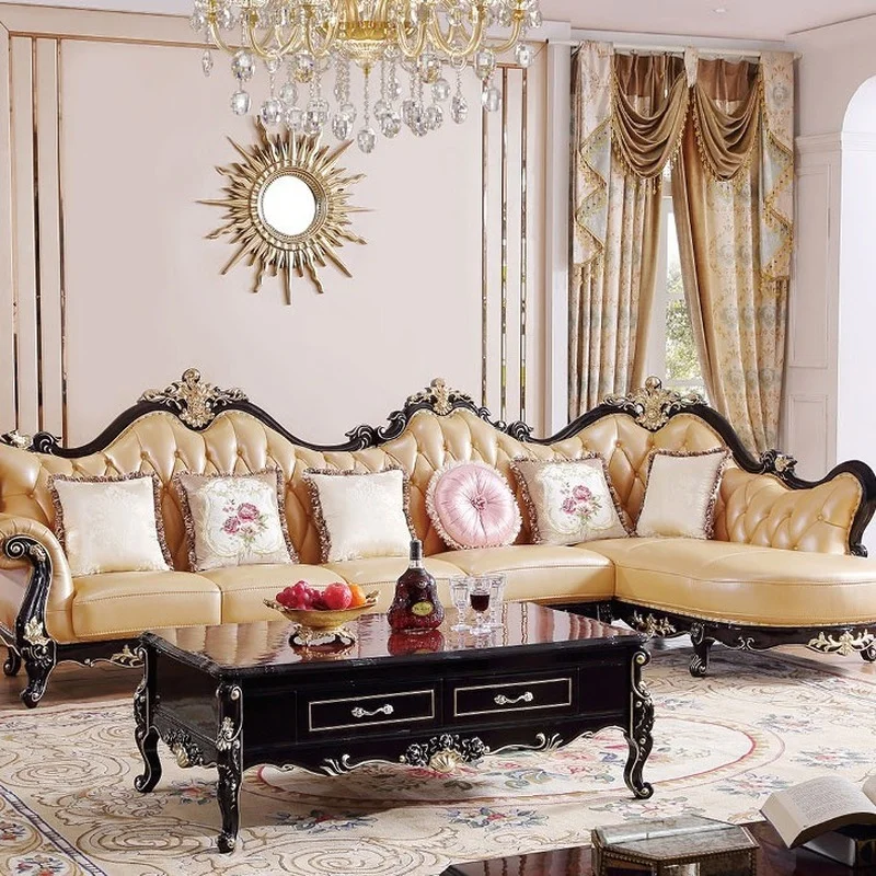 Dankzegging waarom Berucht European Designs French Classic Furniture Golden Living Room Sectional Sofa  Sets Luxury Hand Carved Antique Home Leather Sofas - Flanges - AliExpress