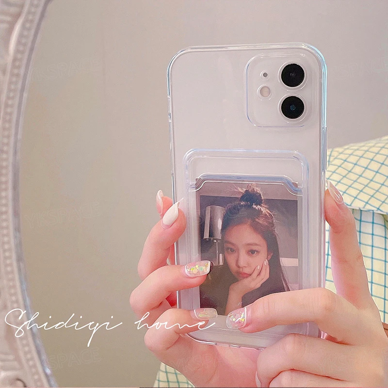 Universal Transparent Silicone Card Pocket Wallet Phone Case, Soft Protective Cover
