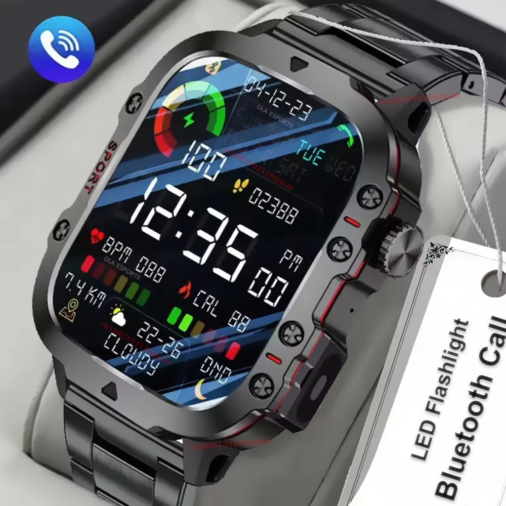 2026 New Military Smart Watch Men IP67 3ATM Outdoor Sports Fitness Tracker Blood Pressure Health Monitor BT Calls GPS Smartwatch