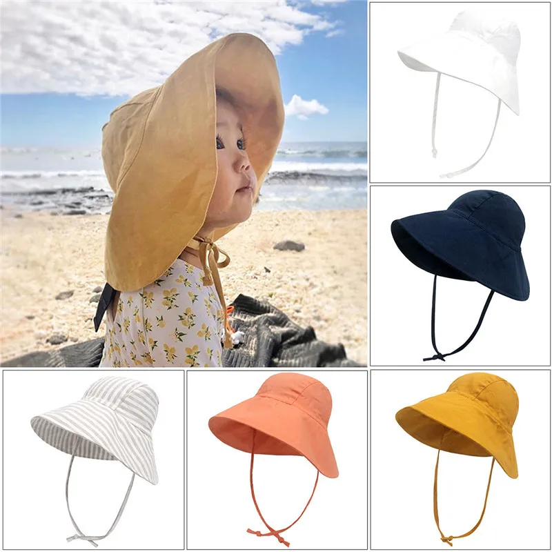 

Baby SunHat Summer Boys Girls Bucket Hat Kids Cotton UV Travel Hats Child Big Brim Outdoor Beach Caps Panama Cap
