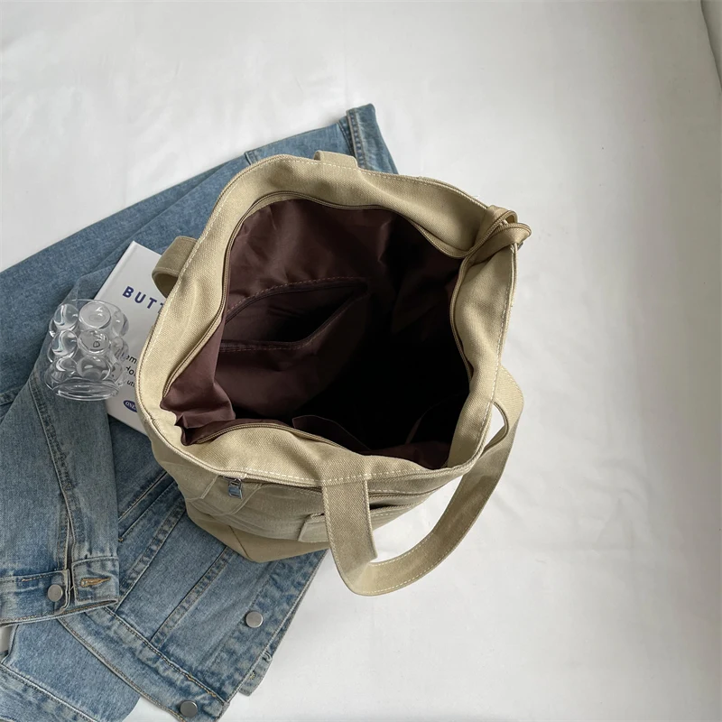 Women Canvas Shoulder Bag Large Pocket Casual Tote Women's Handbags Shoulder Handbags Travel Capacity Tote Shoulder Bags