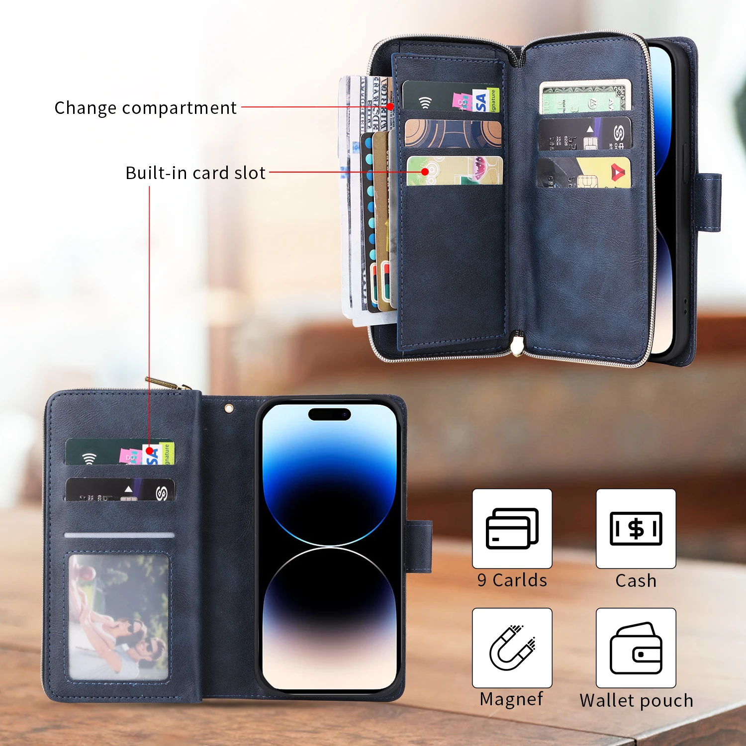 Zipper Wallet Phone Case - Stylish and Functional Protective Cover with Multiple Card Slots