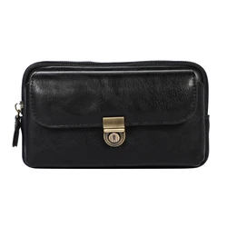 Leather Men's Waist Wallet Phone Bag with Belt Clip Holster Pouch - 6.0 - 6.9 Inch (Black)
