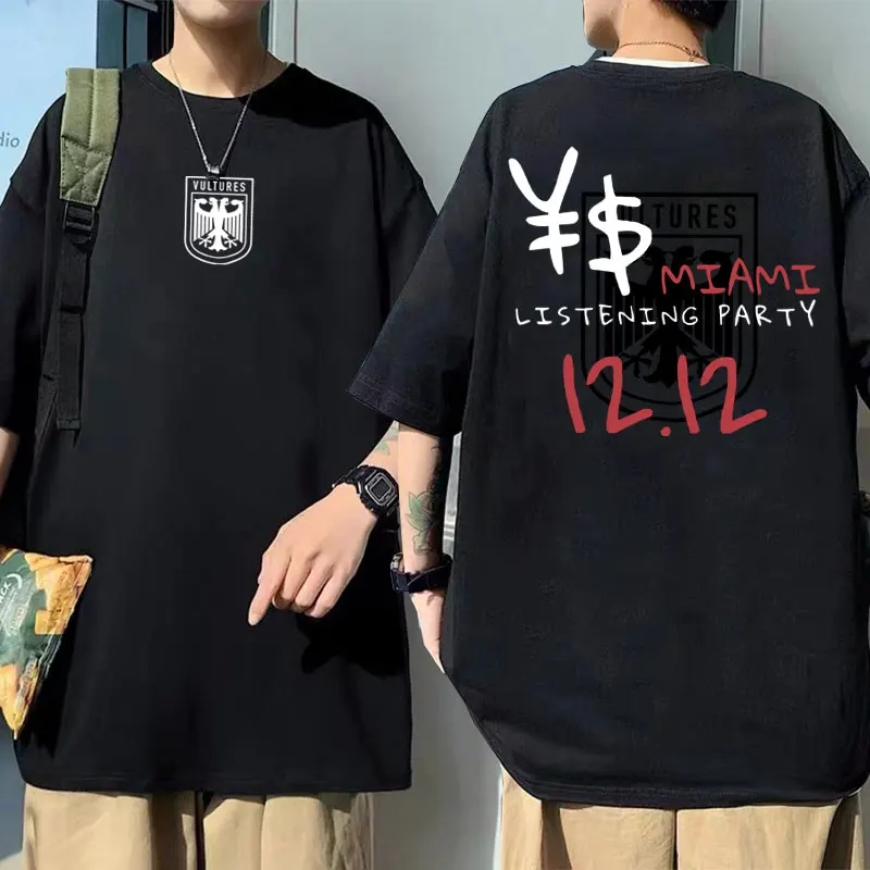 

Rapper Kanye West Vultures Music Album Print Tshirt Men Women Hip Hop Oversized T-shirts Men's Trend Kanye T Shirts Short Sleeve