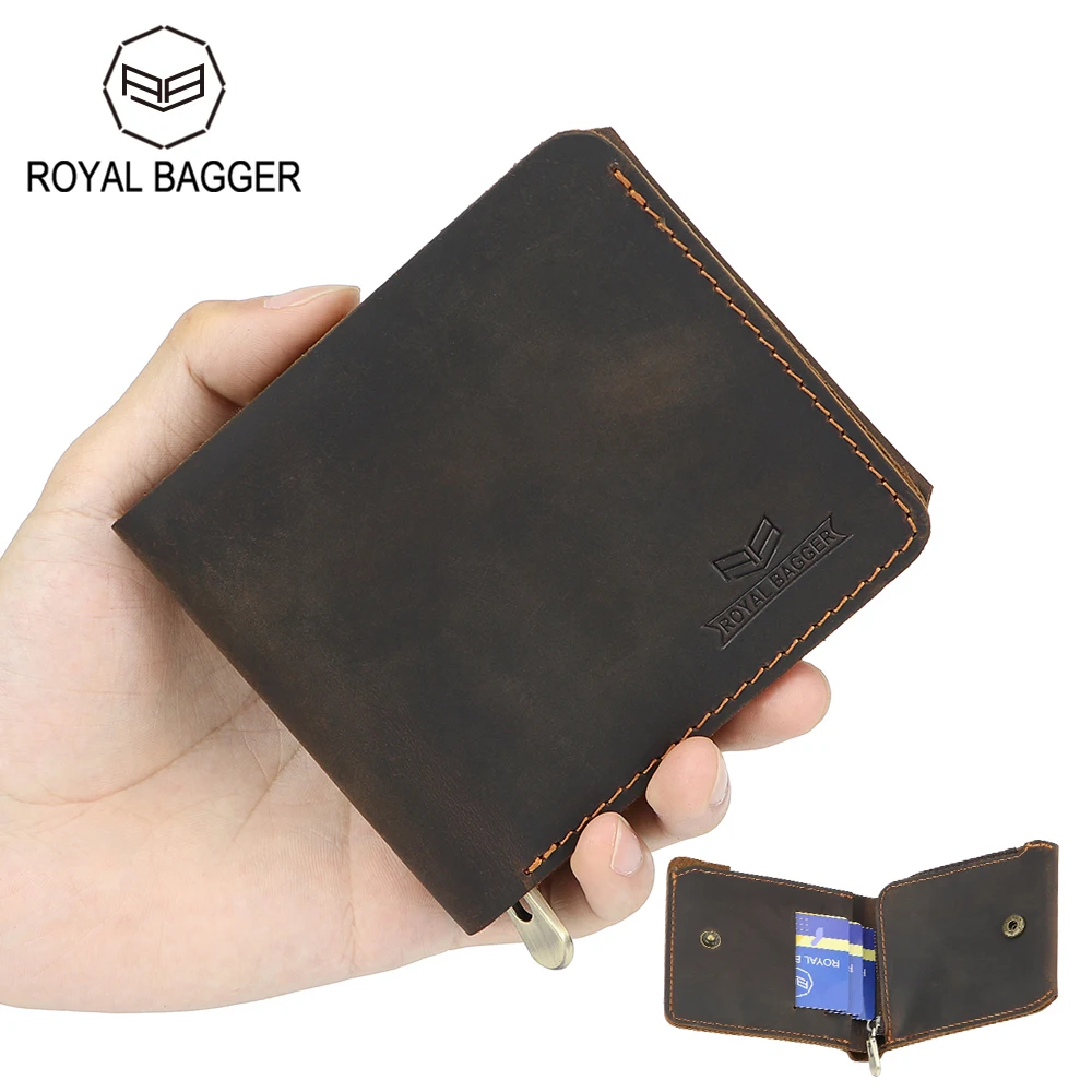 

Короткие Кошельки Royal Bagger для мужчин, тонкий держатель для карт из натуральной воловьей кожи Crazy Horse, простой винтажный Кошелек для монет на молнии, 1583