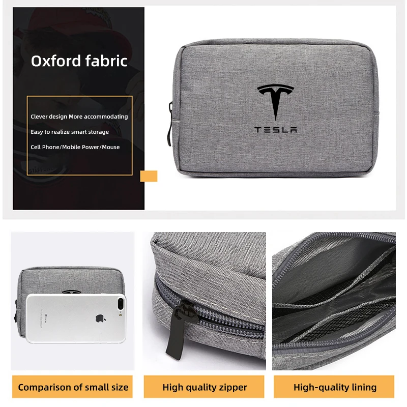 For Tesla Three Layer Car Digital Storage Bags Electronics Accessories Bag Model 3 Y S X Roadster Cybertruck car storage bag