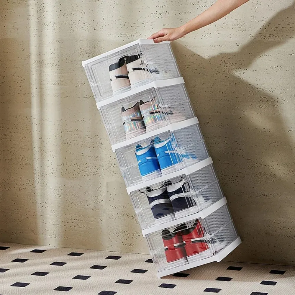 Shoe Rack Shoe Organizer Shoe Cabinet 6 Layers Shoes Box Foldable Transparent Sneaker Shoe Storage Organizers Box Stackable Dustproof High-top Cabinet Shoe Rack Shelf
